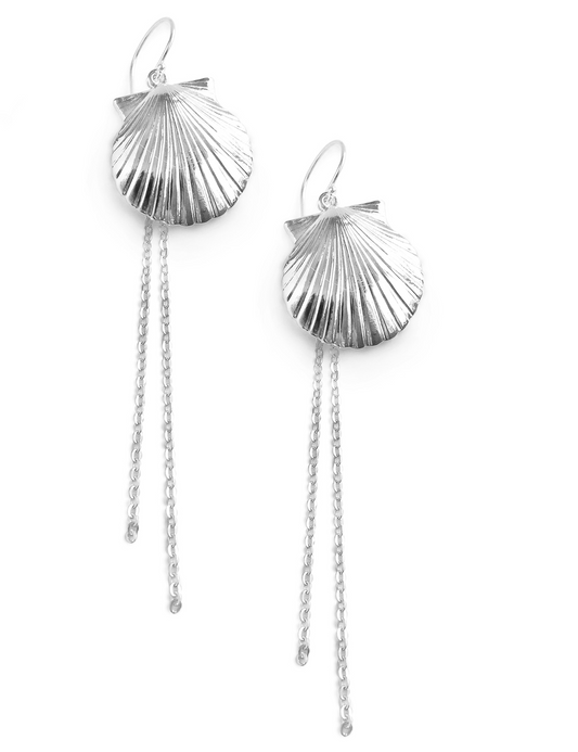 Sølv Seashell øreringe med hængende kæde - Store