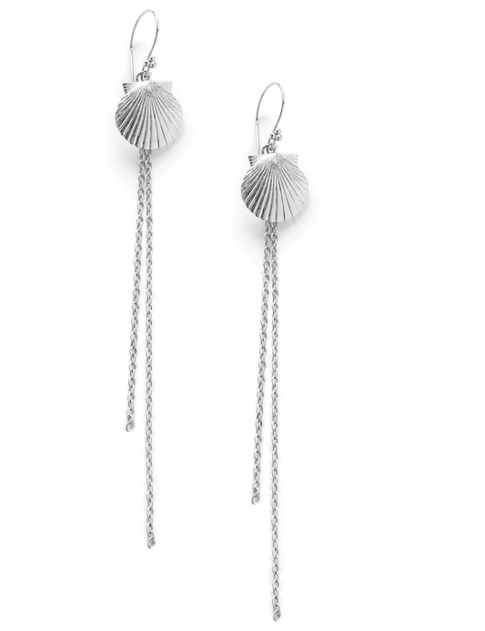 Sølv Seashell øreringe med hængende kæde