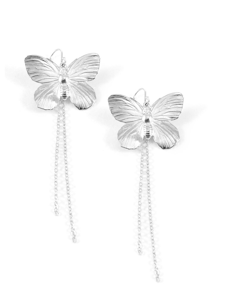 Sølv butterfly øreringe med hængende kæde