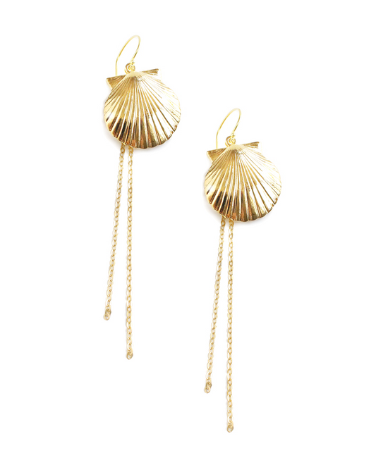 Guld Seashell øreringe med hængende kæde - Store