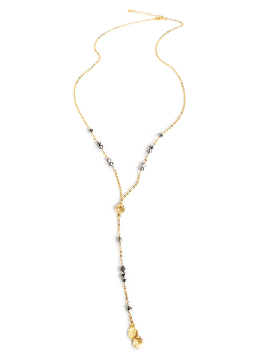 Guld Seashell halskæde med sorte diamantkrystaller