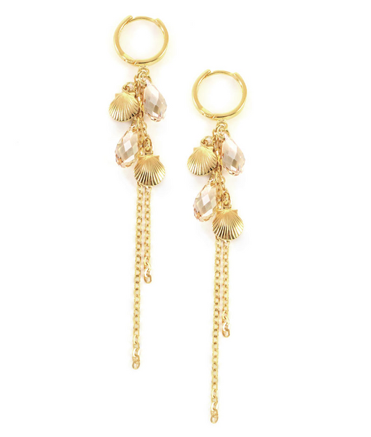 Guld Seashell øreringe med Swarovski krystaller