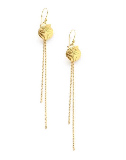 Guld Seashell øreringe med hængende kæde